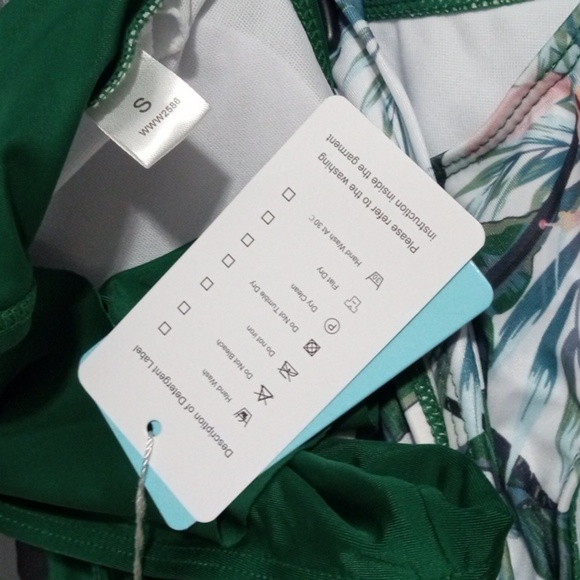 GREEN FLOUNCE TANKINI & WHITE FLORALHIGH WAIST SWIMSUIT SIZE SMALL NWT - Picture 6 of 6